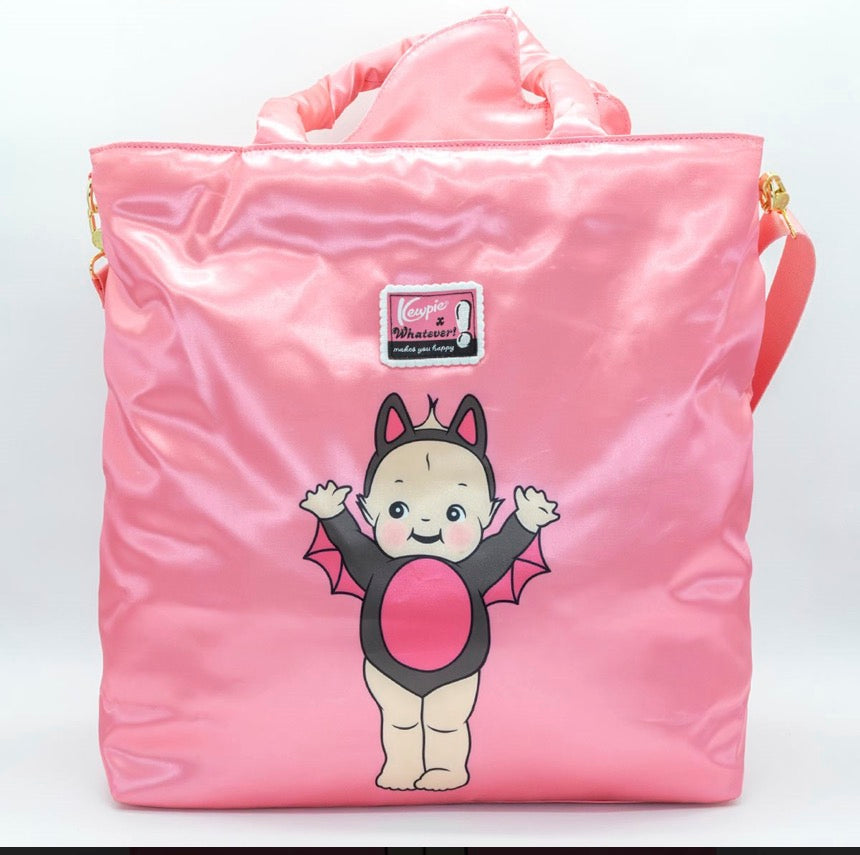 Kewpie Black Bat Puffy Tote Bag with Bow Charm