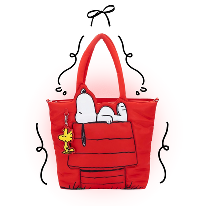 Peanuts Snoopy House Nylon Padded Tote Bag with Bag Charm