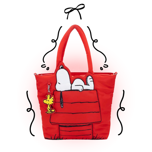 Peanuts Snoopy House Nylon Padded Tote Bag with Bag Charm