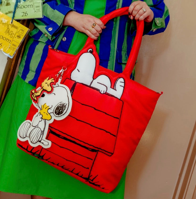 Peanuts Snoopy House Nylon Padded Tote Bag with Bag Charm