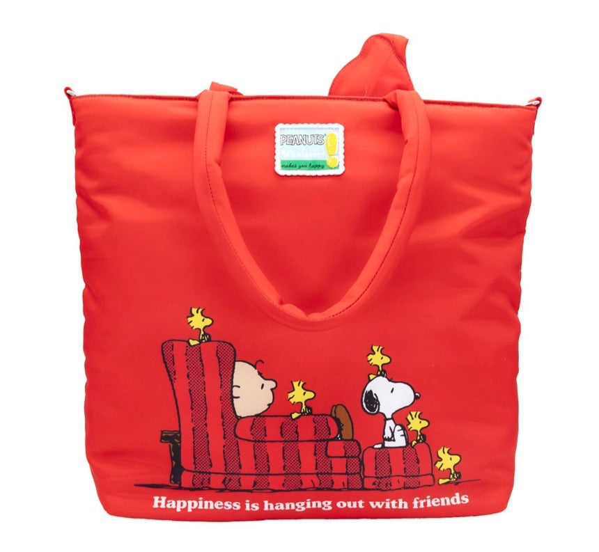 Peanuts Snoopy House Nylon Padded Tote Bag with Bag Charm