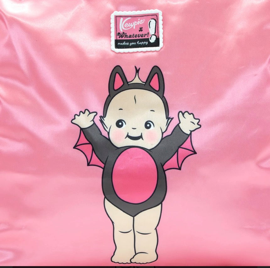 Kewpie Black Bat Puffy Tote Bag with Bow Charm