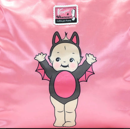 Kewpie Black Bat Puffy Tote Bag with Bow Charm