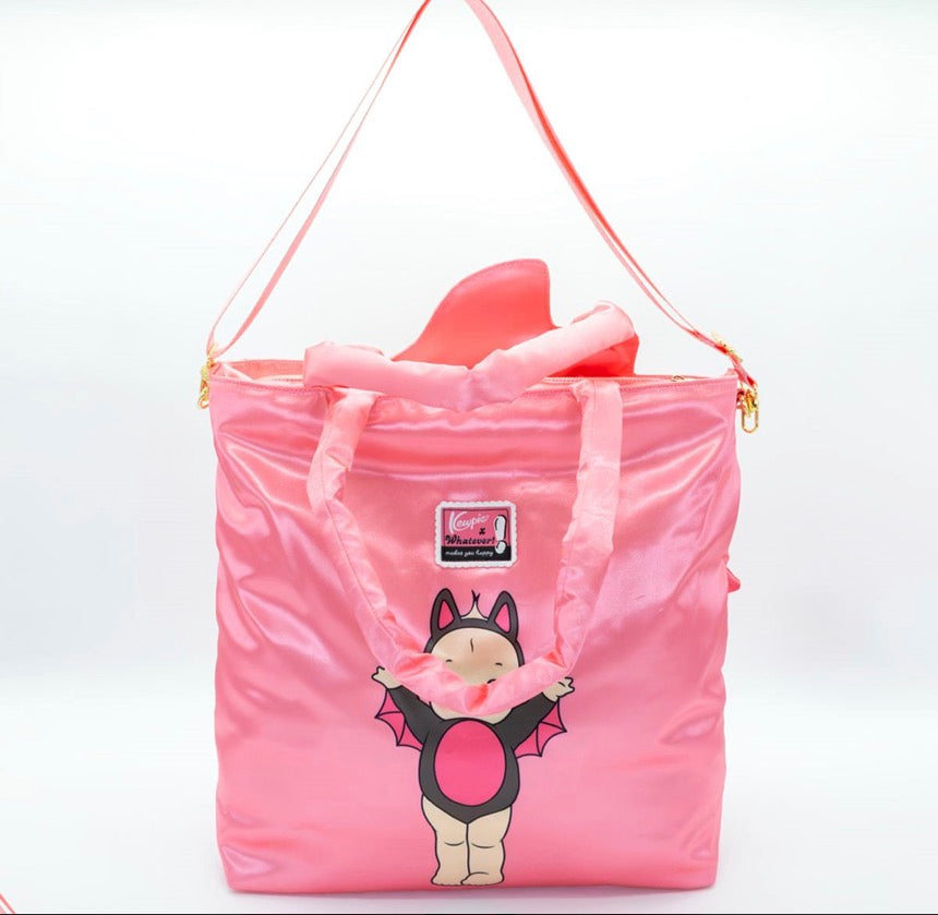 Kewpie Black Bat Puffy Tote Bag with Bow Charm