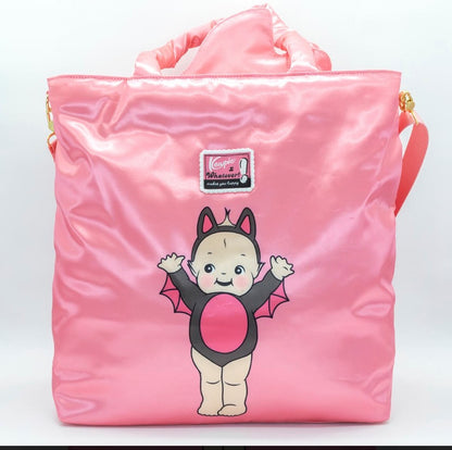 Kewpie Black Bat Puffy Tote Bag with Bow Charm