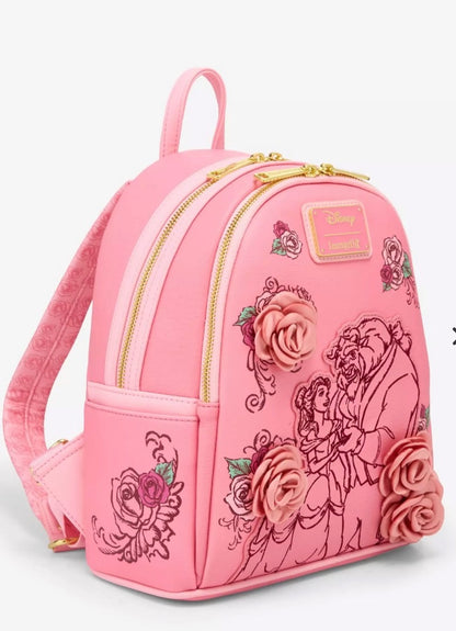 Loungefly Disney Beauty and the Beast Pink Roses Mini Backpack